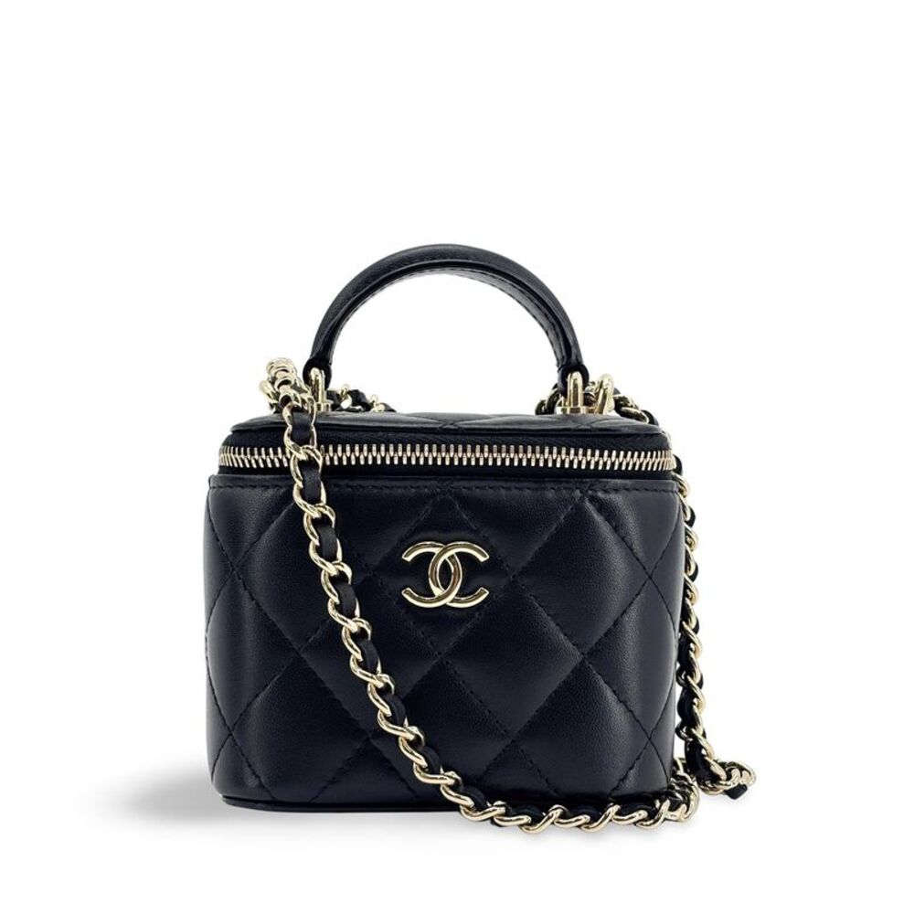 Chanel Classic Top Handle Mini Chain Vanity Bag Lambskin Black Gold Hardware